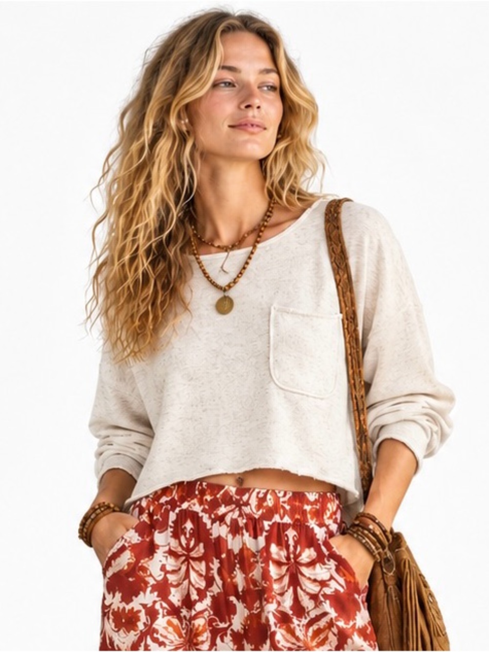 ATM Anthony Thomas Melillo Cropped Sweatshirt M Ivory Boxy 100% Cotton $250
